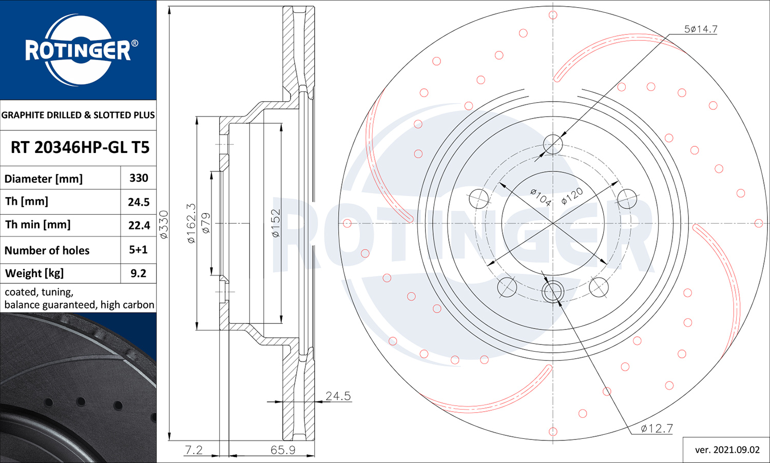 ROTINGER Féktárcsa, mind RT20346HP-GLT5_ROT